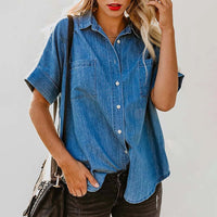 Long Sleeve Women's Denim Shirt 2025 Spring Autumn Classic Vintage Jeans Blouses Tops Retro Casual Button Up Streetwear Top