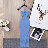 YuooMuoo Ins Hot Hollow Out Sexy Wrap Hips Split Knitted Long Dress 2026 New Y2K Halter Bodcyon Summer Dress Lady Party Vestidos