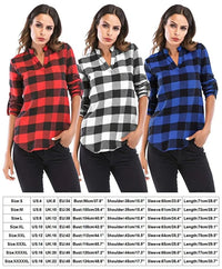 MisShow 5XL Women's Plaid Shirts Casual Notch V Neck Blouse Cuffed Long Sleeve Pullover Soft Tunic Shirt Camisas Beach Sun Tops