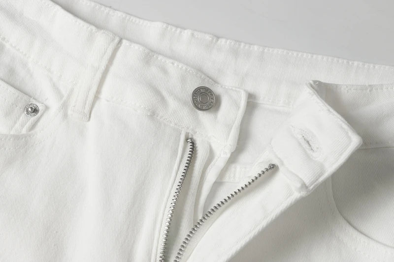 Mens White Jeans Pants Slim Fit Streetwear Distressed Black Denim Overalls Retro Y2k Solid Color Straight-leg Jeans Men Ripped