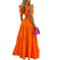 Spring Summer New Comfortable and Versatile Simple Mid Waist Sexy Strap Skirt Solid Color Fashion Set Women's Two Piece Set