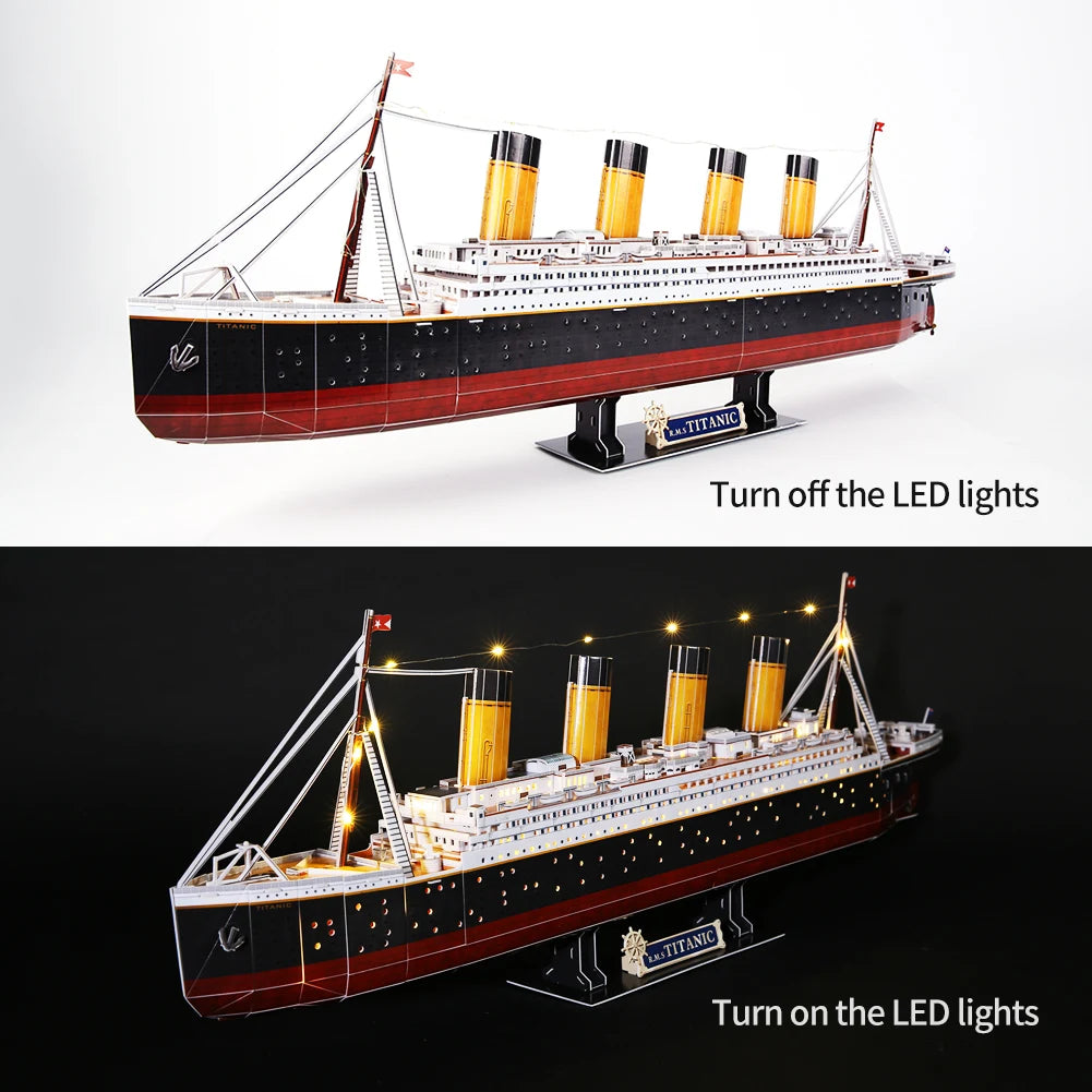 CubicFun 3D Puzzles Ship from PL/US/RU LED Flying Dutchman Pirate Ship Model Queen Anne Revenge Sailboat Titanic Ship Jigsaw