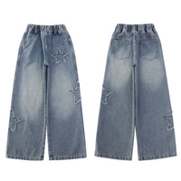 Girls Jeans 2025 Spring Autumn New Fashion Star Pattern Casual Denim Pants School Kids Trendy Teenage Children's Trousers 5-14T