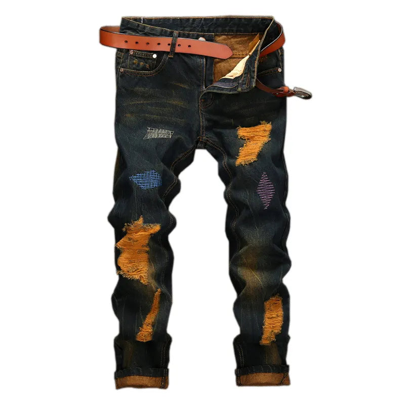 Men's Straight Jeans Denim Dasual High-end Cotton Design Fashion Pants European and American Style Hole Hip Hop Party Plus Size