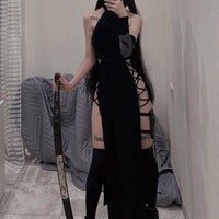 2025 Summer Fashion Women's Dress Sexy High slit Dress Slim Black Dress