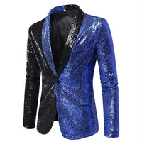 Shiny Sequin Men's Suit Jacket, Stage Performance Coat, White Silver Blue Red Purple Blazers V-neck Single Button S M L XL XXL