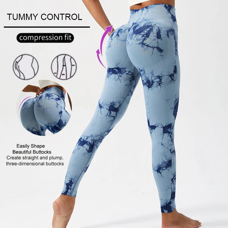 WAREBALL New Fashion Tie Dye Yoga Pants Gym Leggings Women Seamless High Waist Push Up Sport Tights Fitness Workout Leggins