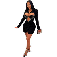 Luxury Party Nightclub Cut Out Special Occasion Birthday Women Love Diamonds Sparkly Blazer Style Dress with Bra Vestidos