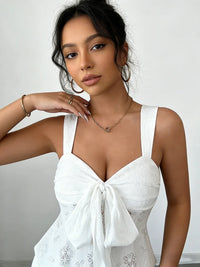 Women's Camisole Wide Strap V Neck Bow Front Eyelet Lace Fitted Tops Sweet Camisole Spring Summer Chic Camisole Daily Light Tops