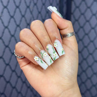 24pcs False Nails with glue flower design Long Coffin French Ballerina Fake Nails Full Cover acrylic Nail