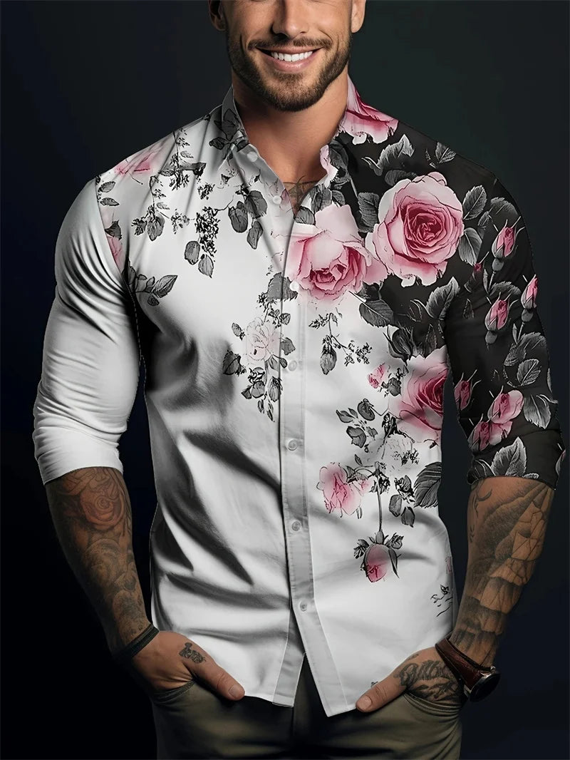 2025 Men's Button Casual Shirt Spring/Summer Printed Long Sleeve Daily Fashionable and Comfortable Top