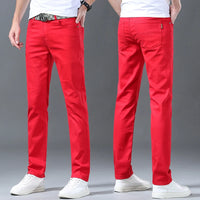 New High Quality Men's Trend Yellow Red White Jeans 2024 Spring Autumn Male High Waist Casual Pants Classic Brand Denim Trousers
