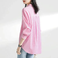 Button Up Female Tops Crop Striped Women's Shirt And Blouse Vintage Xxl Premium Promotion Fashion 2025 Elegant Youth Offer