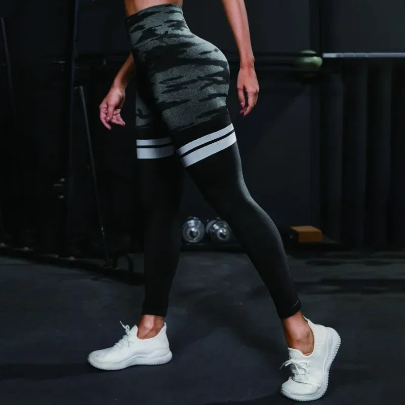 Striped Camo Leggings Women Seamless Knit Tights High Waist Hip Liftting Workout Running Fashion Slim Yoga Fitness Yoga Pants