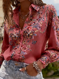 New 11 color men's long sleeved shirt with 3D flower print and tree branch pattern on the lapel, comfortable men's top