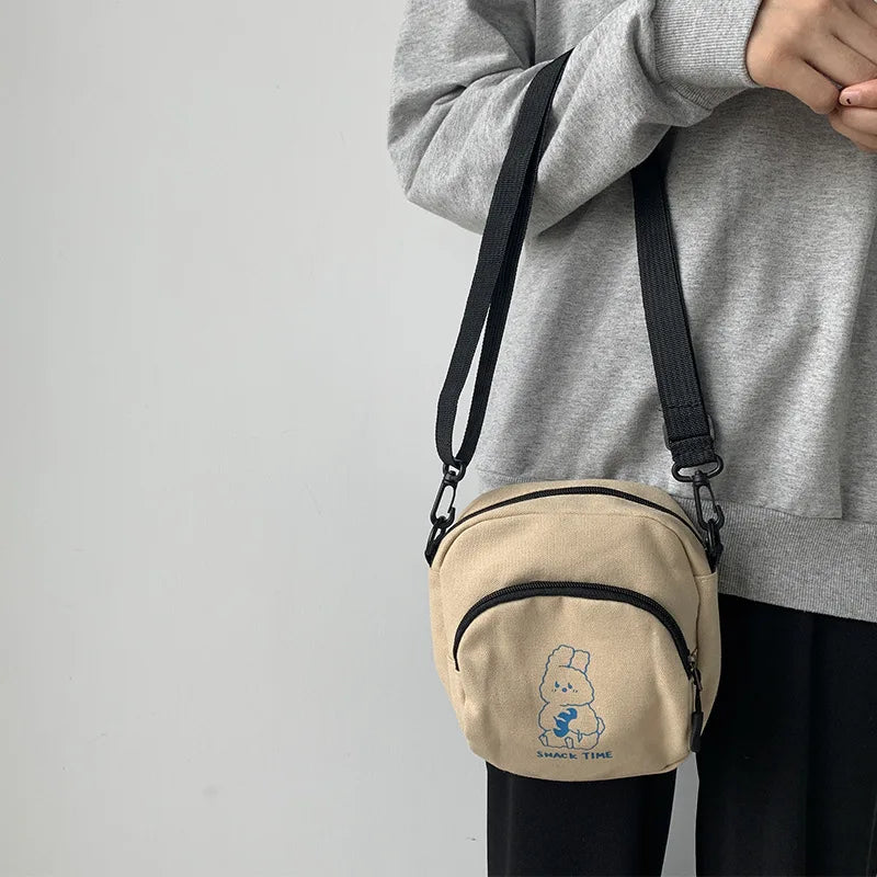 Cute Rabbit Canvas Women Small Crossbody Bag Casual Student Girls Messenger Bags Vintage Ladies Phone Purse Handbag Shoulder Bag