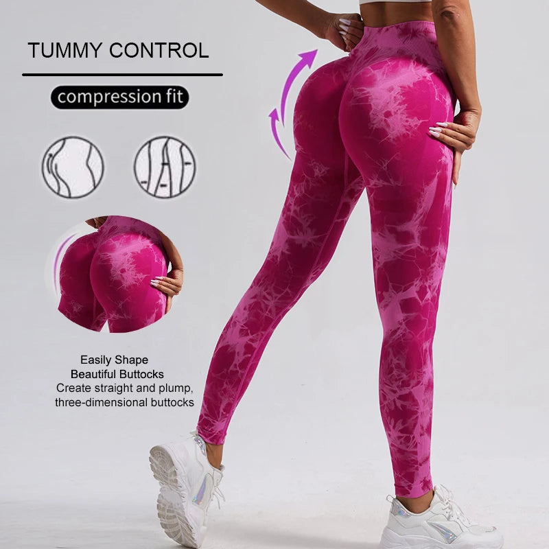 WAREBALL New Fashion Tie Dye Yoga Pants Gym Leggings Women Seamless High Waist Push Up Sport Tights Fitness Workout Leggins