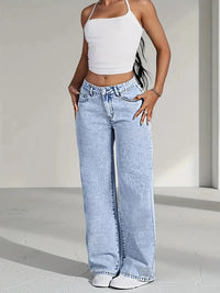 Women's blue jeans high waist straight loose jeans, comfortable and breathable fabric, suitable for casual outings and dates