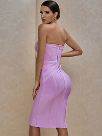 Ribbed Bandage Dress Lilac Bodycon Dress Evening Party Elegant Sexy Strapless Birthday Club Outfit 2022 Summer New Arrival