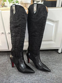 Slip On Winter Long Booties Sexy Pointed Toe Flannel Boats Embroidered Leather Knee-High Boots Women High Heels Designer Style