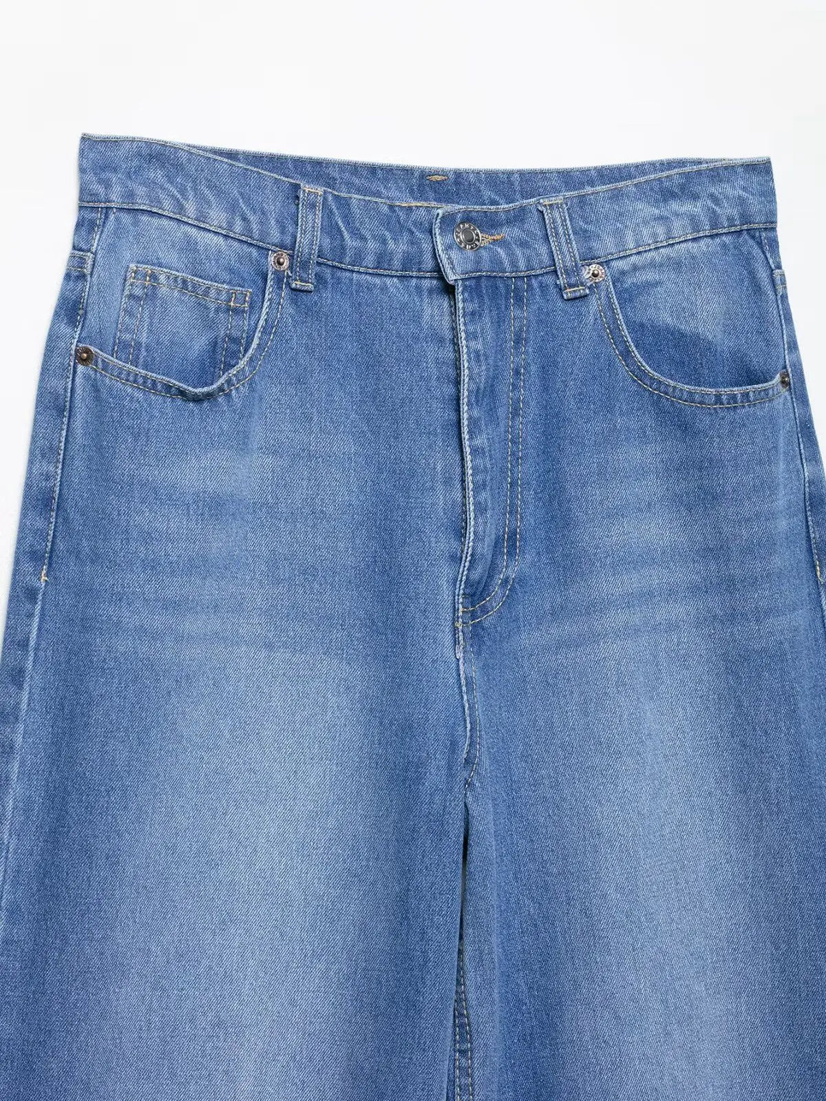 Women Blue Jeans Knee Ripped Retro Rosted Versatile Pant High Waist Wide Leg Denim Jeans Basic Denim Loose Long Pants