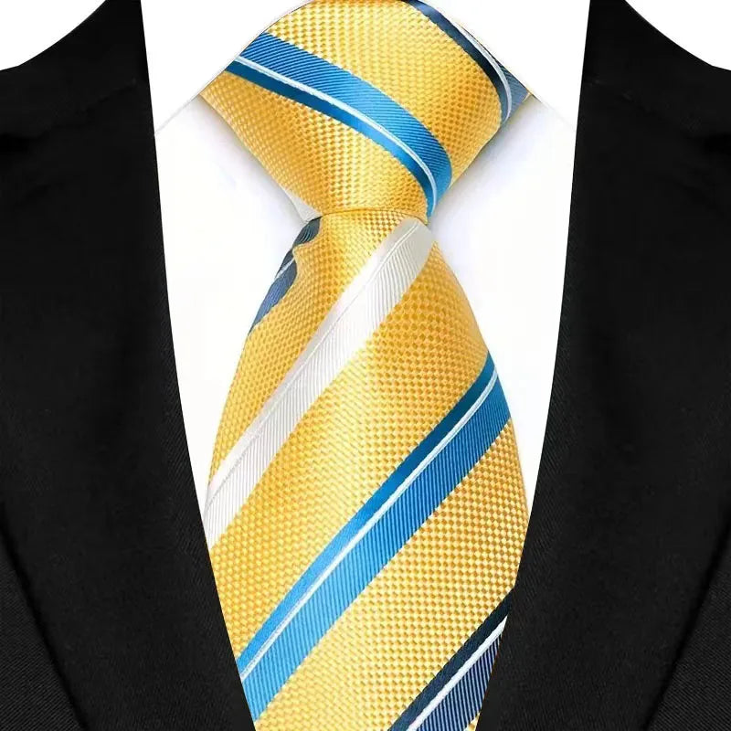 8cm Width Yellow Color Neck Ties For Men Paisley Dots Necktie Handmade Business Formal Tie Suit Accessories Tuxedo Cravat