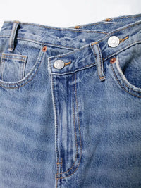 women's asymmetric design high-waisted wide-legged jeans new basic models versatile fashion straight trousers trousers