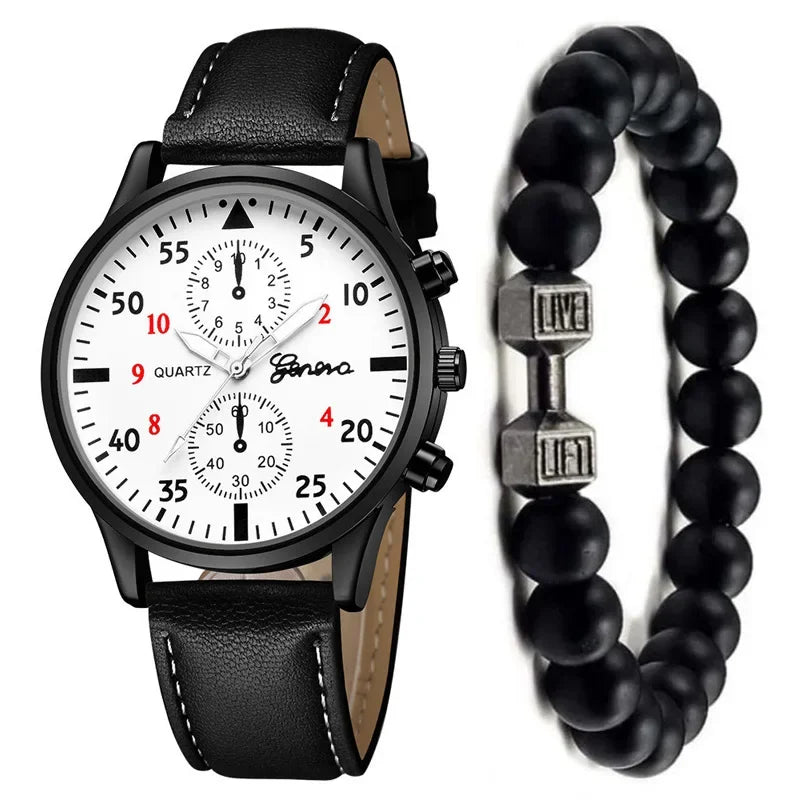 2/1pcs Men Sports Watches Set Man Business Quartz Wristwatch Luxury Brown Leather Bracelet Men Casual Clock Watch（no Box）gifts