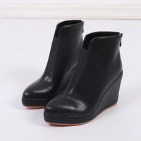 New Autumn Early Winter Shoes Women Ankle Boots Platform Fashion Ladies Wedge Heels 10cm Pure Black White Big Size 42