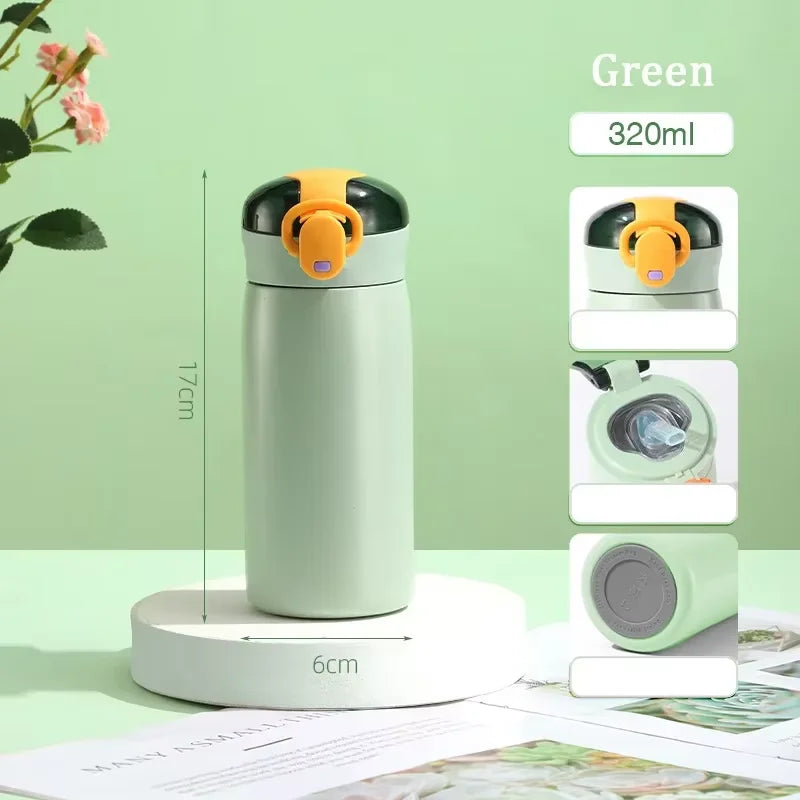 320/460ML Kids Stainless Steel Thermal Bottle Portable Kids Straw Mug Cold and Hot Thermal Thermos Student Water Bottle