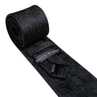 Barry.Wang Black White Gray Silver Men Tie Handkerchief Cufflinks Set Jacquard Necktie for Male Wedding Business Party Gift