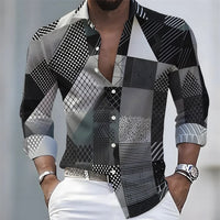 Men's Retro Color-Blocked Floral Print Long-Sleeve Shirt with Paisley Pattern Design, Casual Top for Spring and Autumn