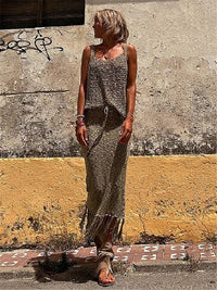 2023 Sexy Camisole Blouse Tassel Beach Long Skirt Two-piece Set