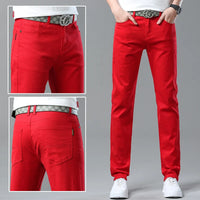 New High Quality Men's Trend Yellow Red White Jeans 2024 Spring Autumn Male High Waist Casual Pants Classic Brand Denim Trousers