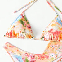 New Sexy Print Bikini Sets High Waist With Beach Skirt Long Sleeve Crop Top Swimwear Four Piece Bikini Set