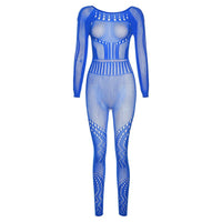 Sexy Adogirl Hollow Out Knitted Mesh Jumpsuits Women Sexy See Through Long Sleeve Overalls