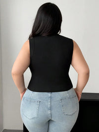 Plus Size Women's 2025 Summer New Sleeveless Round Neck Mesh See Through Sexy Mesh Splicing Black Blouse T Shirt Polyester
