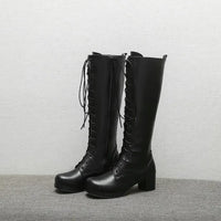Woman Lovely Sweet Lace Up Purple Pink White Fashion Women's High Knee Boots Winter Shoes Lolita Shoes Girls Boots
