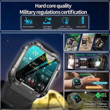 Men Smart Watch Military Healthy Monitor AI Voice Bluetooth Call Fitness Waterproof Sports Smartwatch for IOS Android Phone 2023