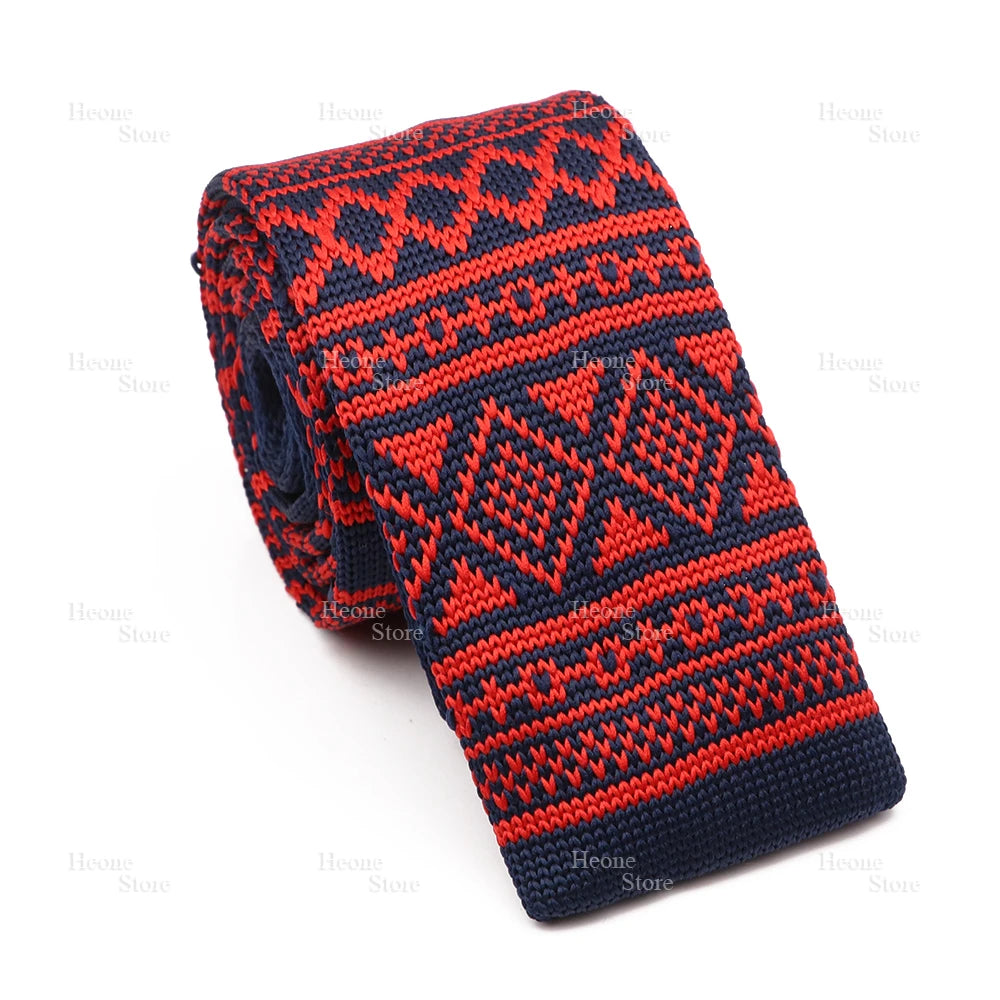 Novelty Chic Knitted Ties For Men Women Red Green Grey Woven Necktie Plaid Geometric Pattern Skinny Slim Narrow Winter Cravat