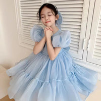 Girls Summer Dress Bubble Sleeve Birthday Dresses Party Princess Gown Baby Clothes Toddler Girl Dresses 2-7Y