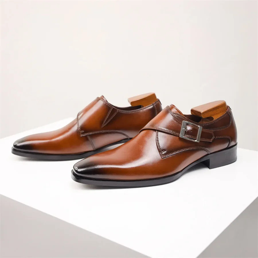 British Style Men's Shoes Genuine Leather Square Head Business Casual Shoes Buckle Cross Border Fashion