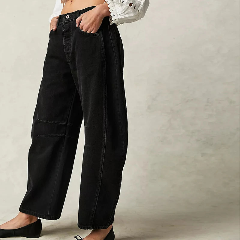 Wide Leg Jeans Woman Casual Loose Y2K Low Waist Denim Pants Boyfriend Cropped Barrel Baggy Jeans With Pockets Denim Jeans