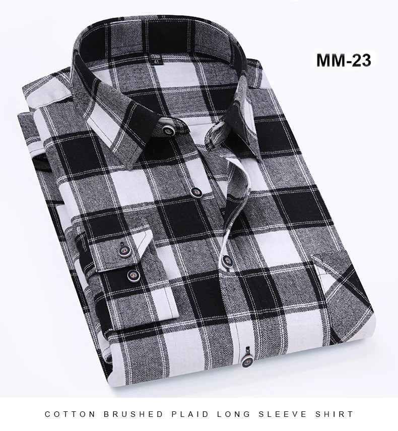 S-11XL Plaid Flannel Shirts For Men's Long Sleeve Cotton Fashion Design Young Casual Standard-Fit Thick Man Shirt Blouse Clothes