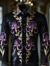 New light luxury palace style iris flower shirt 3D printed men's long sleeved shirt single breasted slim fit top