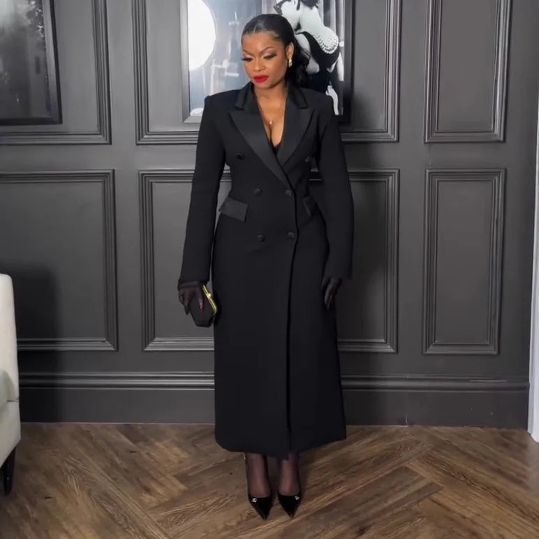 Plus Size Spring Autumn New Solid Color Matching V-Neck Long Sleeves Fashion Commuting Slim Fit Elegant Style Long Maxi Dress