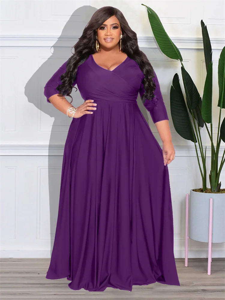 Wmstar Plus Size Party Dresses for Women Fall Clothes  V Neck Bandage Big Hem Elegant Party Maxi Dress Wholesale Dropshipping