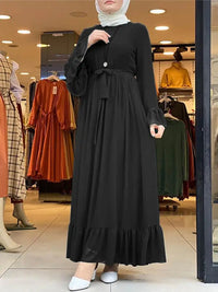 Dubai Abaya Turkey Hijab Dress Women Autumn Sundress Jilbab Islamic Clothing Caftan Marocain ZANZEA Long Sleeve Ruffles Sundress