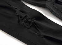 Punk Street Style Ripped Skinny Jeans Men Vintage Wash Solid Denim Trouser Mens Casual Slim Fit Pencil Denim Holes Pants 2024