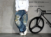 High End Men'S Clothing Hip Hop Graffiti Baggy Jeans For Men Streetwear Skateboard Ripped Jeans Korean Trendy Denim Trousers